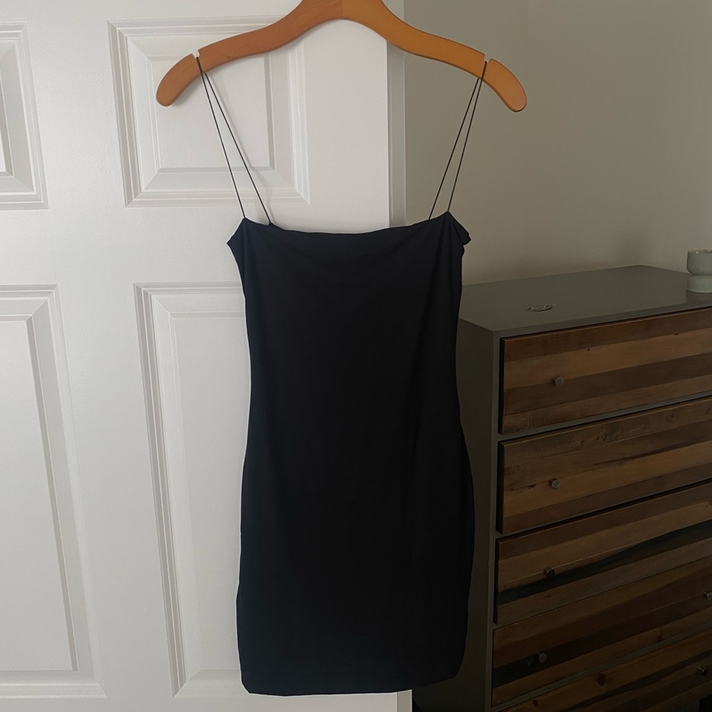 Meshki Black Straight Neck Mini Dress